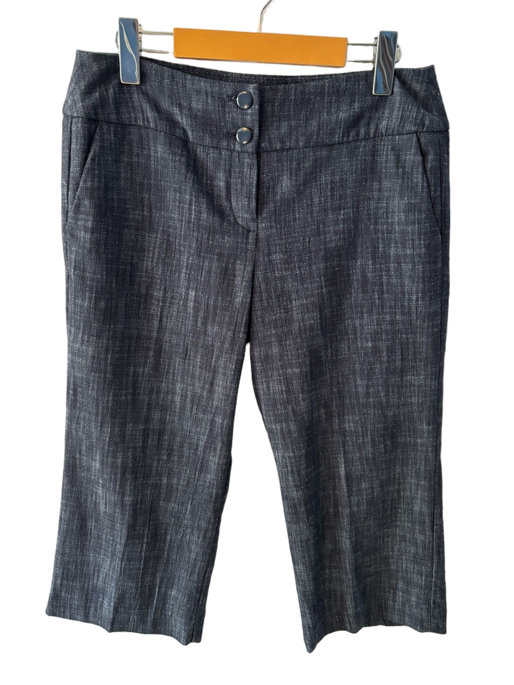 Sandro Straight Leg Cropped Capri Pants 8P Career Office Woven Navy Melange